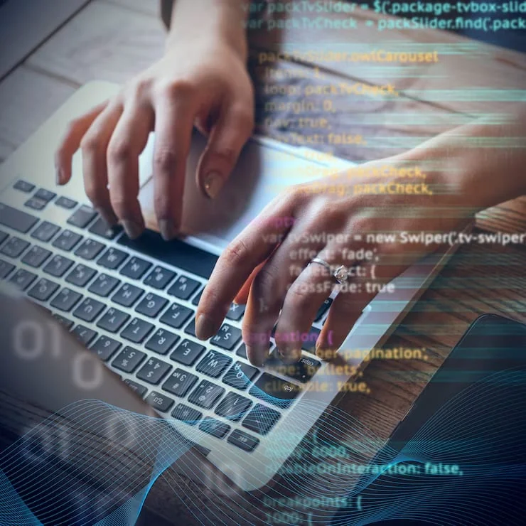 Website development concept collage showing modern coding and design work